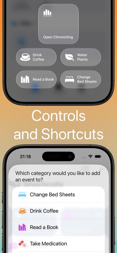 Chronicling App Store screenshot showing widgets and customization